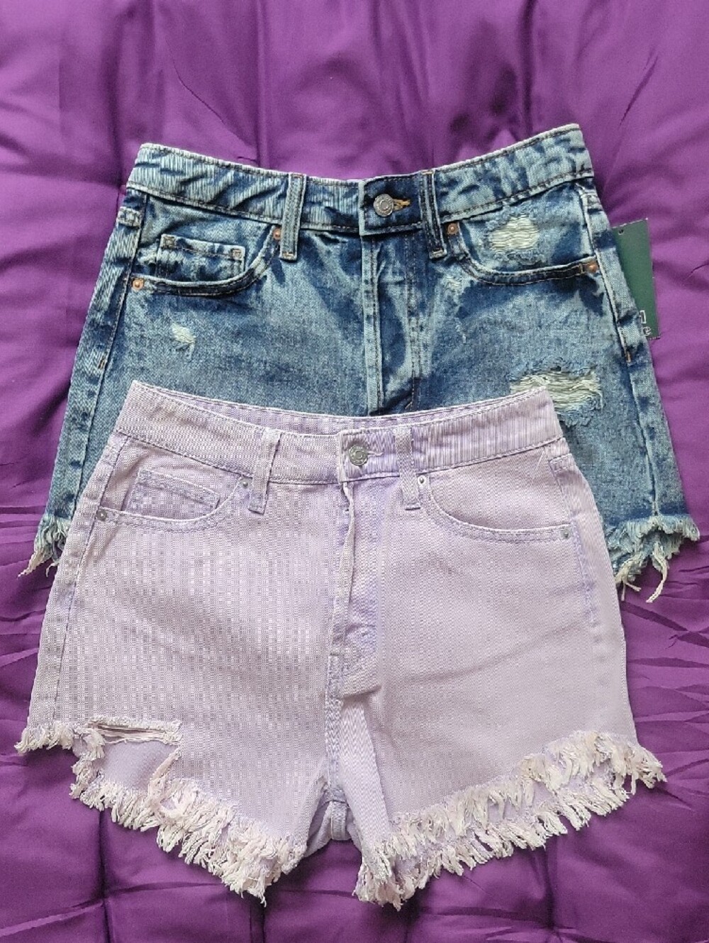 NWT 2 pairs of High-Rise Distressed Denim Shorts - Sz 4 - Blue & Lavender